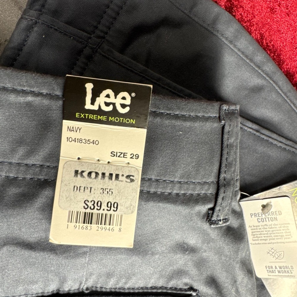 Lee Extreme Motion Chino Shorts Mens 29 Navy Straight Fit 10" Inseam Waistband - Picture 10 of 11
